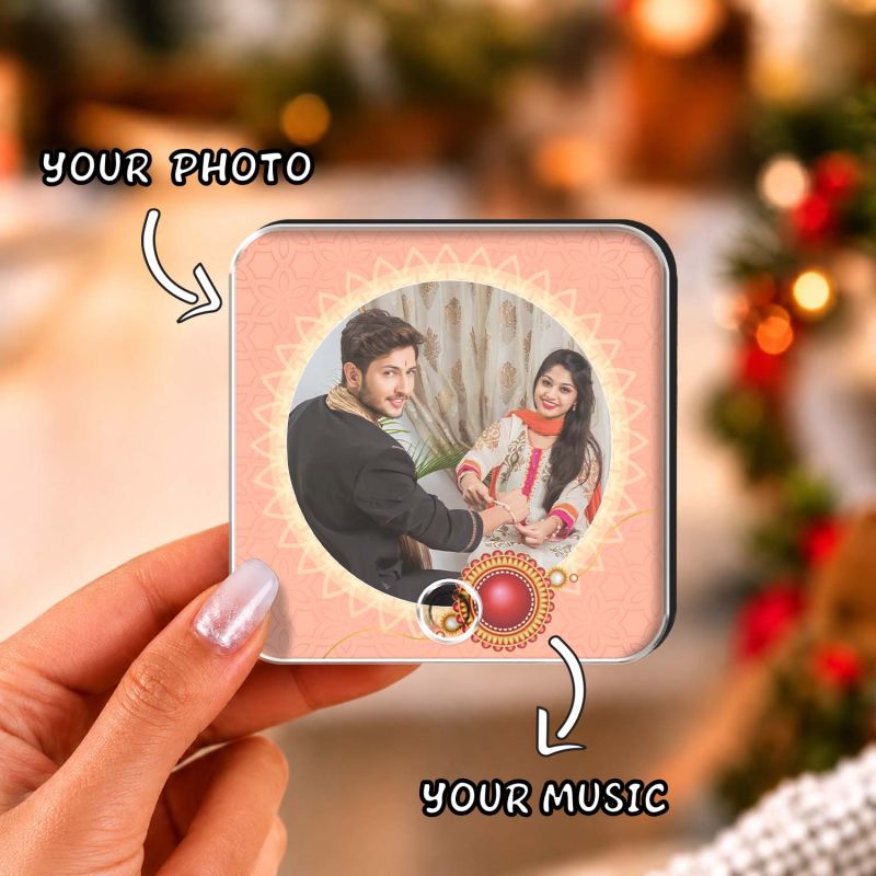 Personalized Rakhi Memory Musical Fridge Magnet Custom Photo & Audio Gift for Brother Sister  Unique Raksha Bandhan Keepsake